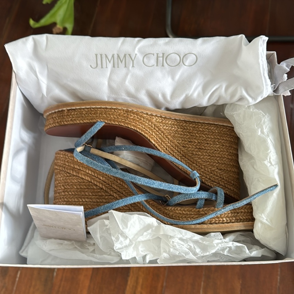 Jimmy Choo Denim Strappy Wedge Sandals - Blue - Picture 6 of 8